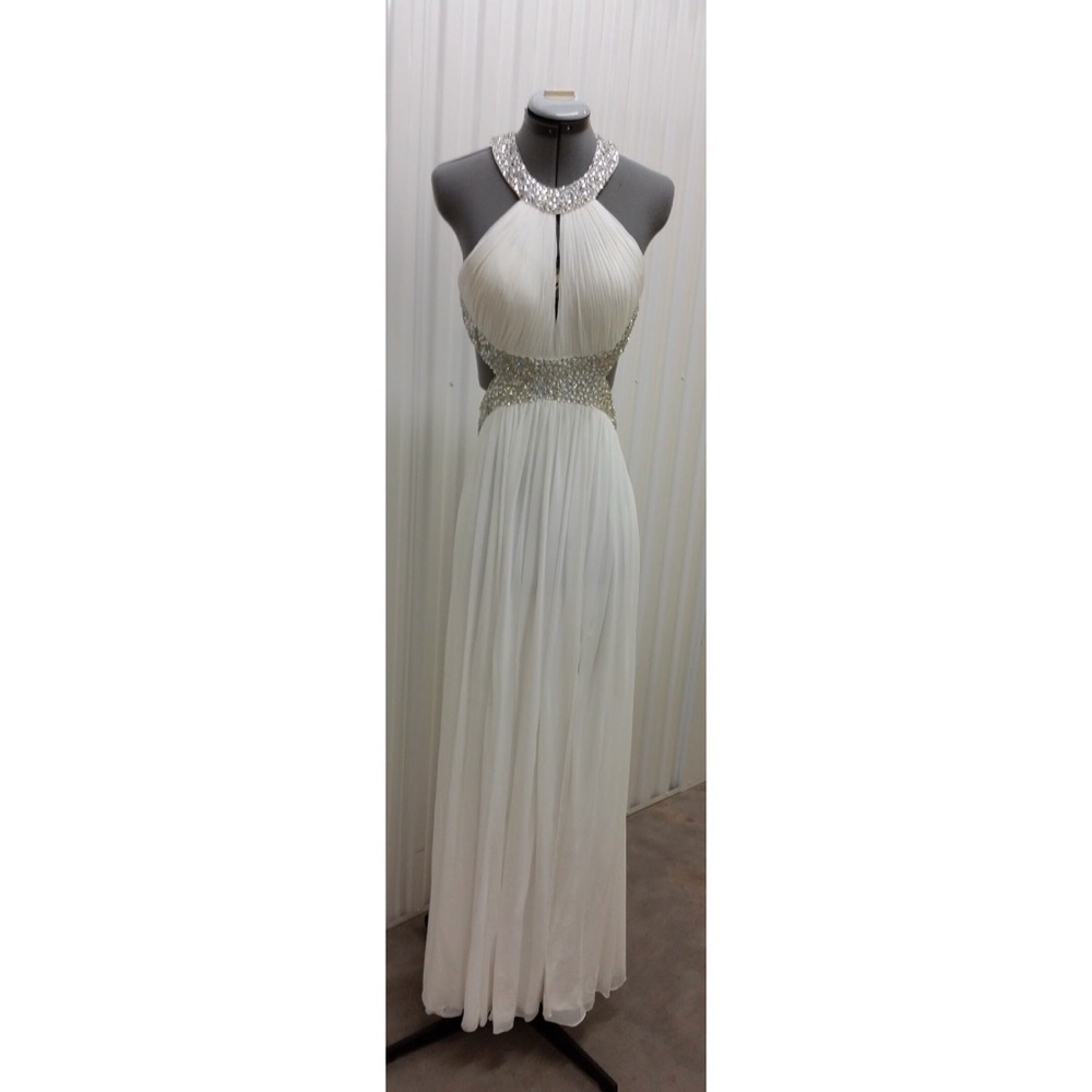 New open back white embellished dresss